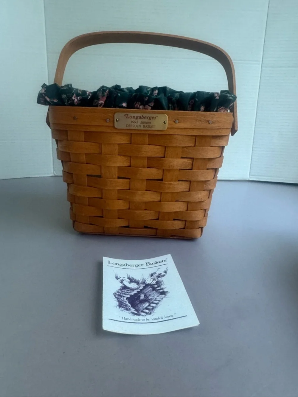 Longaberger Desden Honey Wood Basket with Dark Floral Liner